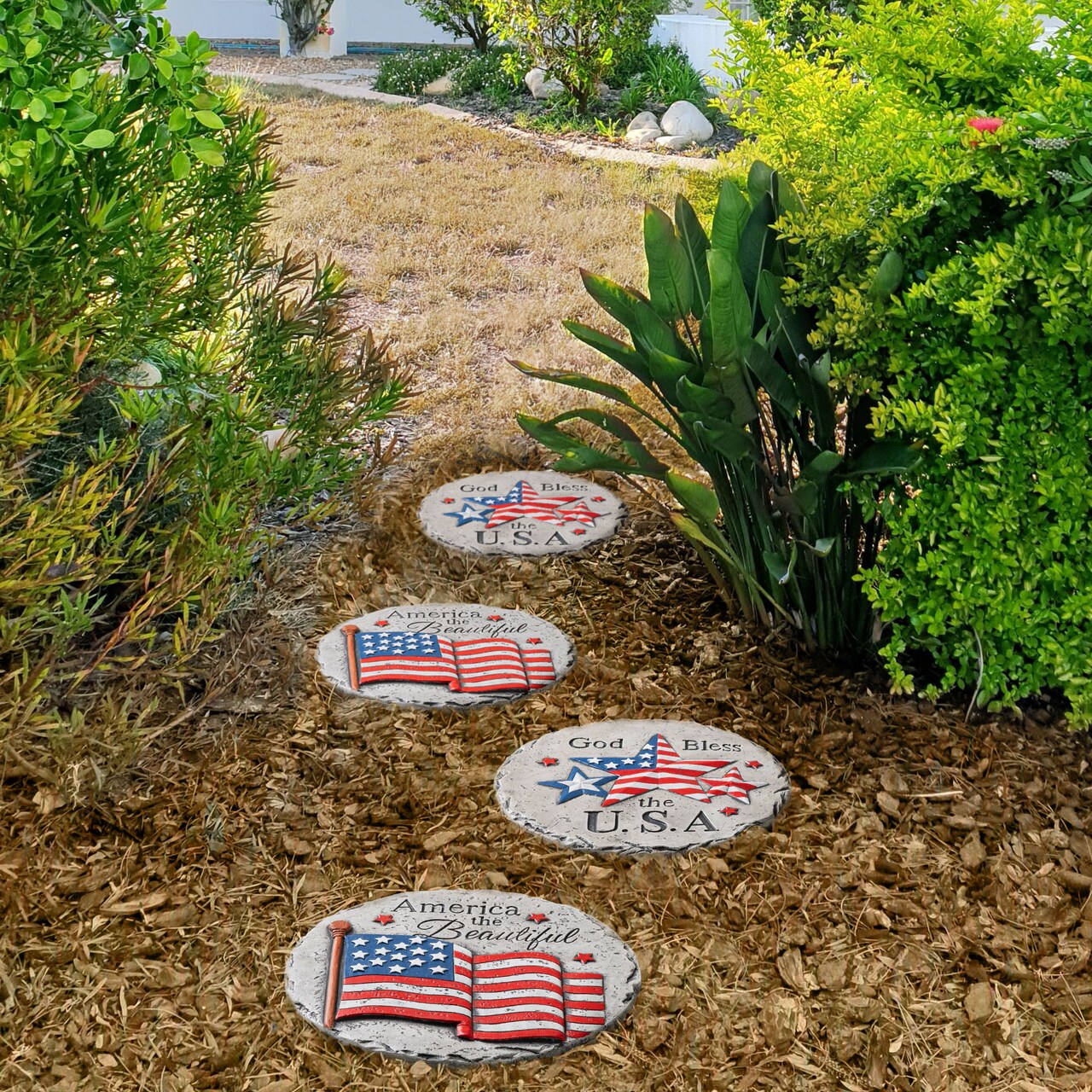 10"D Set of 4 Patriotic/Americana Cement Flag and Stars Stepping Stone